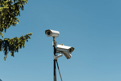 Security cameras on a pole