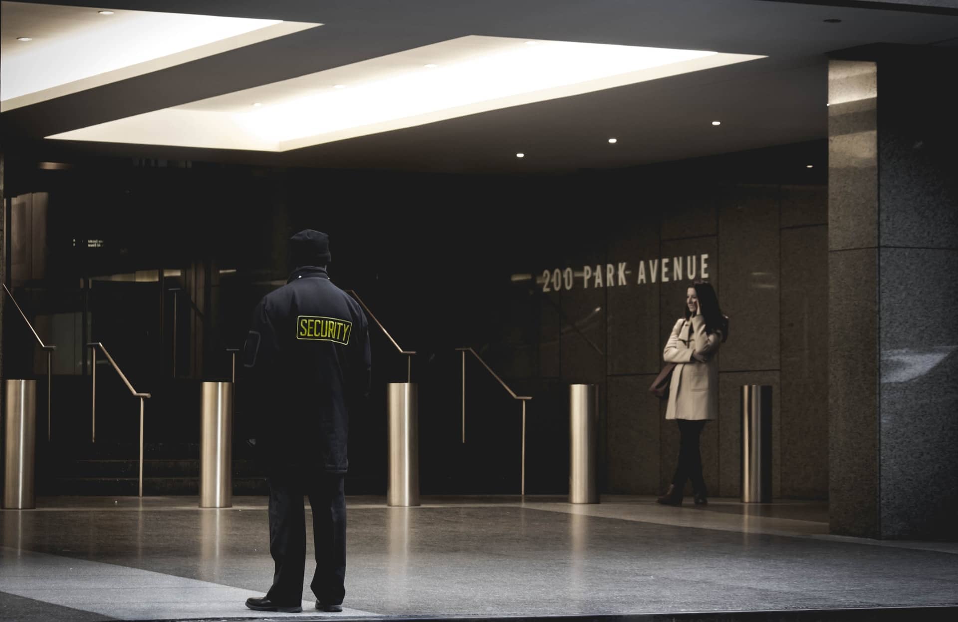 security guard guarding a bank 